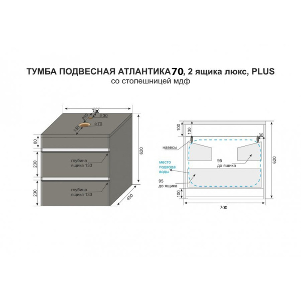Тумба под раковину подвесная Style Line Атлантика СС-00002282 серый