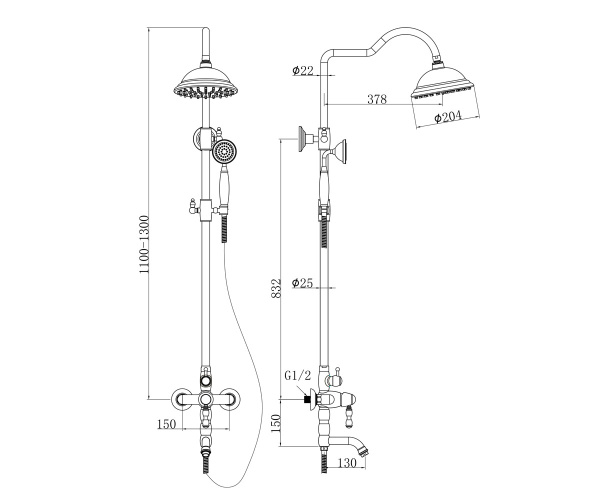 Душевая система с изливом Bronze de Luxe Tiffany 1919CR Душевая система с изливом Bronze de Luxe Tiffany 1919CR