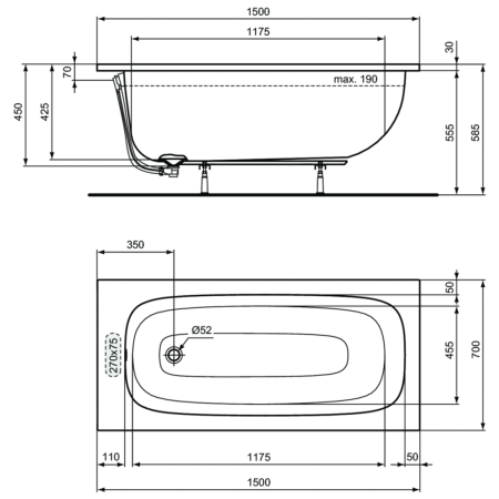 Ванна акриловая (150х70) Ideal Standard i.life T475701