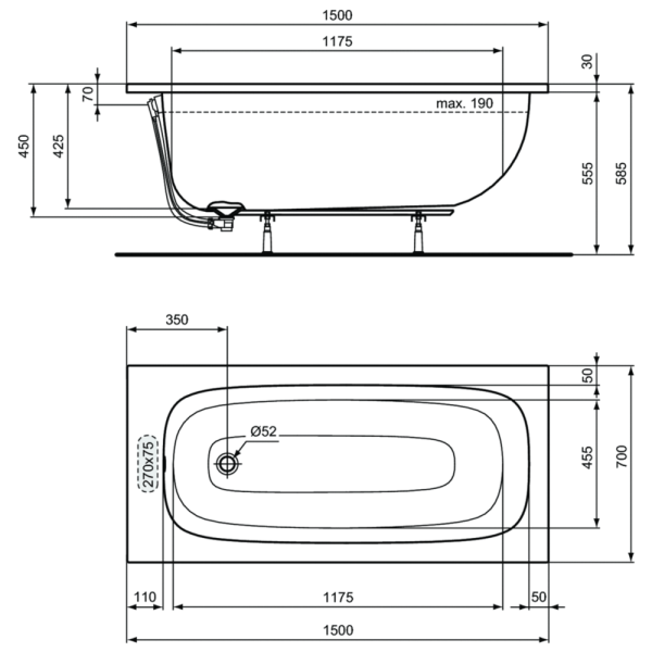 Ванна акриловая (150х70) Ideal Standard i.life T475701 Ванна акриловая (150х70) Ideal Standard i.life T475701