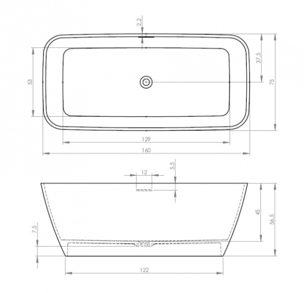 Ванна из искуственного камня Riho MALAGA (160x75) B123001105 Ванна из искуственного камня Riho MALAGA (160x75) B123001105