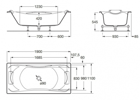 Акриловая ванна Roca BeCool (190х110) 247989001
