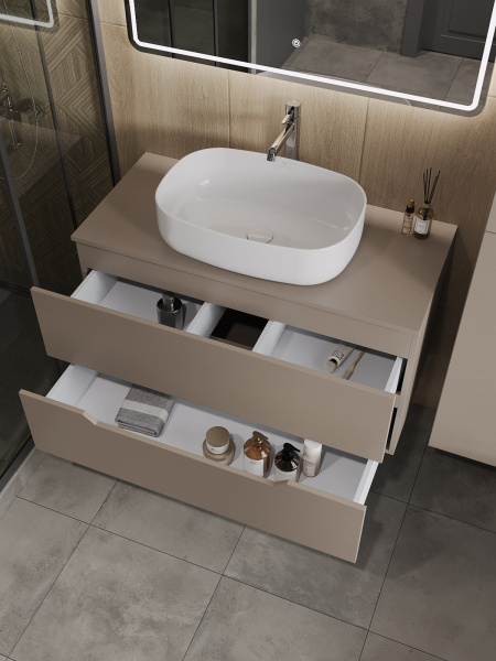 Тумба с раковиной подвесная 100 см, Orange Line Li-100TuLMDF+B07-540W  латте/белый