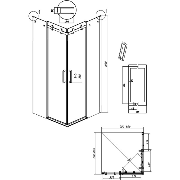 Душевой уголок (80х80) Grossman Classic 300.K33.04.8080.10.00