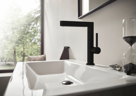 Смеситель для раковины с донным клапаном Push-Open Hansgrohe Finoris 76060670 черный матовый