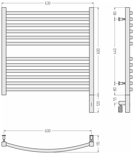 Полотенцесушитель электрический (60х60) Cунержа Аркус 3.0 00-5705-6060 правый