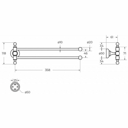 Полотенцедержатель Cezares Aphrodite APHRODITE-TD09-02-M