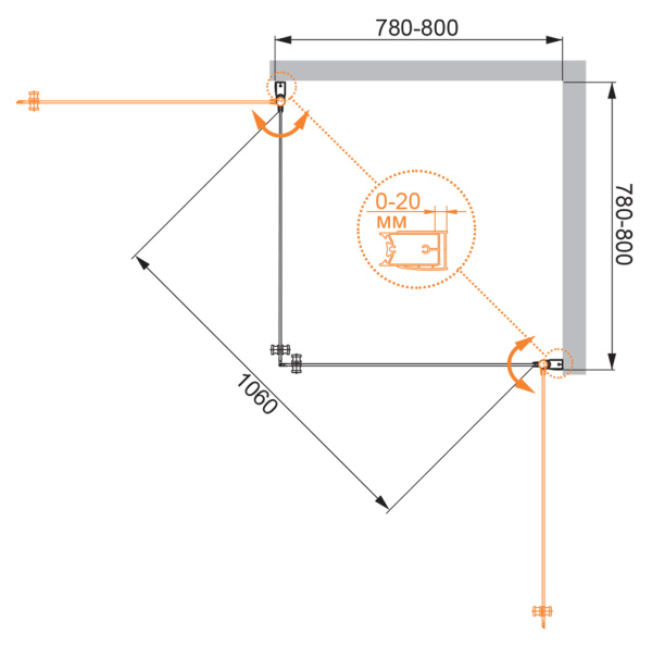 Душевой уголок (80х80) CEZARES ELENA ELENA-W-A-2-80-P-Cr