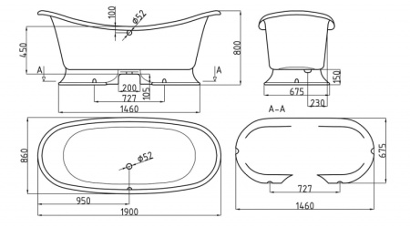 Ванна из искусственного камня на подиуме (193х88) Aqua Stone LIONA