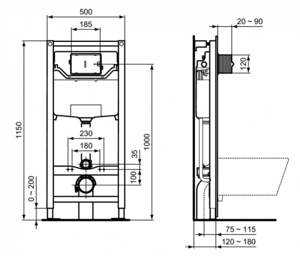 Комплект инсталляция + унитаз Ideal Standard Prosys Frame 120 M E8822301PC