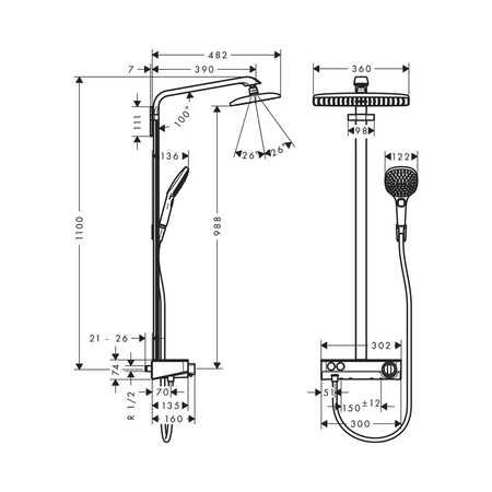 Душевая система с термостатом Hansgrohe Raindance Select E 360 1jet ST Showerpipe 27288400 белый/хром