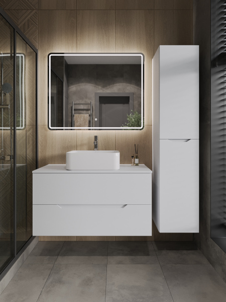 Тумба с раковиной подвесная 100 см, Orange Line Li-100TuwMDF+B02-460W белый