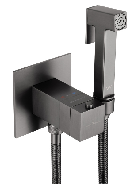 Смеситель с гигиеническим душем и термостатом встраиваемый WONZON & WOGHAND, темный графит WW-88829910-BGM