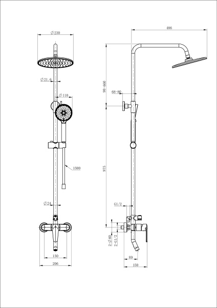 Душевая система WONZON & WOGHAND, хром WW-B2168-A-CR Душевая система WONZON & WOGHAND, хром WW-B2168-A-CR