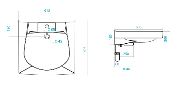 Раковина над стиральной машиной (61,5х60,5) Santek Пилот 60 1WH301971