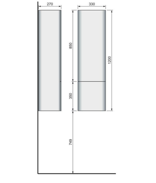 Пенал RAVAL Pure 120 белый подвесной универсальный Pur.04.120/P/W