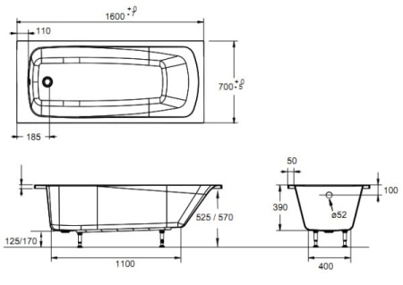 Ванна акриловая Jacob Delafon Patio 160x70 E6811-00