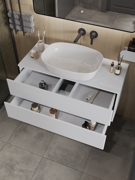 Тумба с раковиной подвесная 100 см, Orange Otto Ot-100TuMDF+B08-500W белый глянец