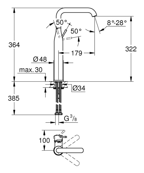 Смеситель для раковины однорычажный Grohe Essence 24170 DL1 (24170DL1) тёплый закат матовый