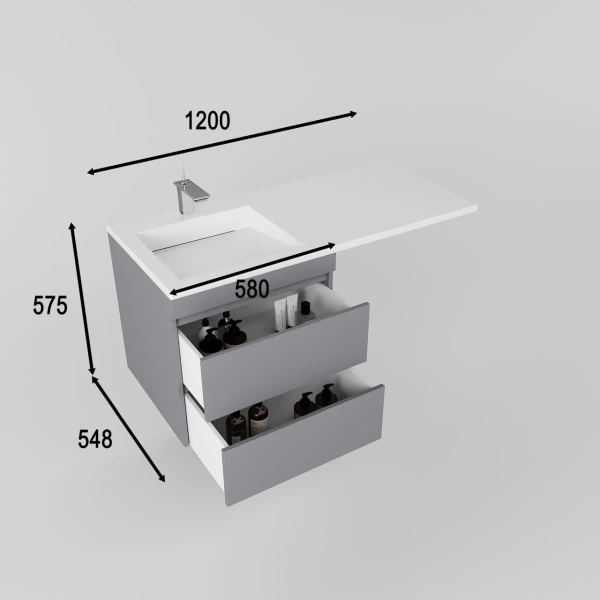 Тумба под стиральную машину подвесная без раковины Style Line Даллас Леон СС-00002451 светло-серый матовый