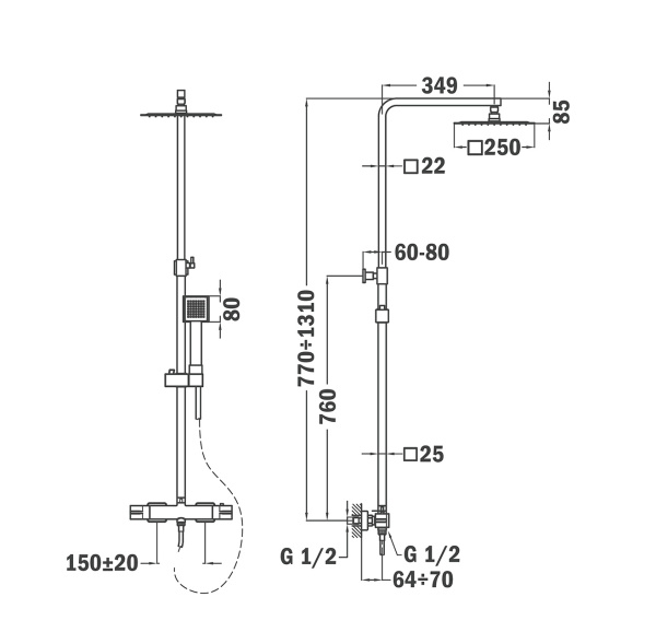Душевая система с термостатом Teka Soller 852370200
