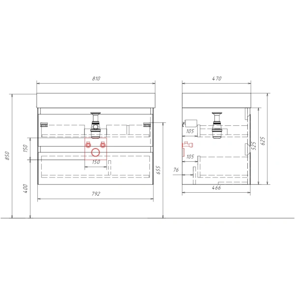 Тумба без раковины 80 см Aqwella Geometria GE01082WM белый матовый
