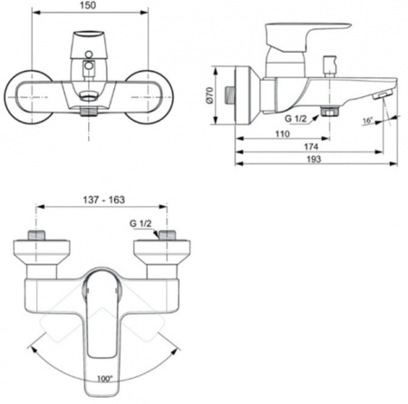 Смеситель для ванны Ideal Standart Connect Air A7033AA