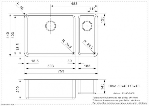 Мойка кухонная Reginox Ohio L (50х40+18х40) 40330