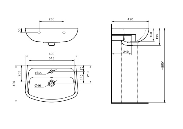 Раковина подвесная (60х42) Santek Лонги 1WH501756