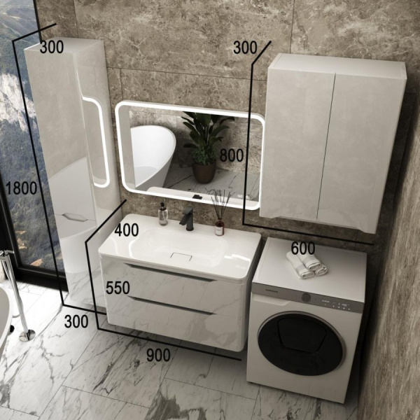 Тумба под раковину Style Line Марелла 90 Люкс Plus СС-00002414 белый глянец