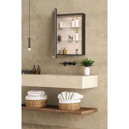 Зеркало-шкаф с подсветкой Art&Max PLATINO AM-Pla-600-800-1D-L-DS-FC-H-T-Grey