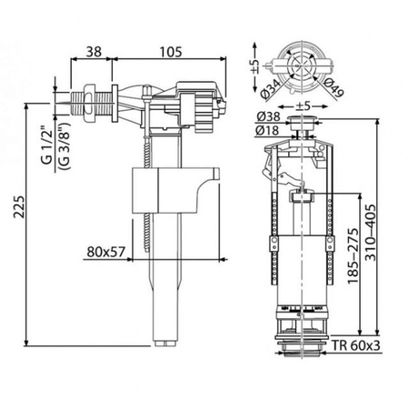 Арматура для бачка унитаза AlcaPlast SA2000K 1/2''
