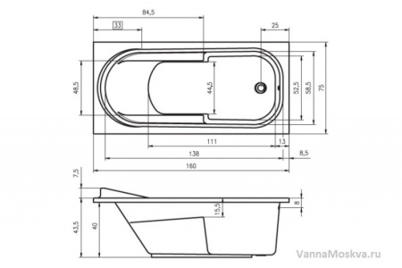 Акриловая ванна RIHO Columbia (160x75) B001001005 без гидромассажа