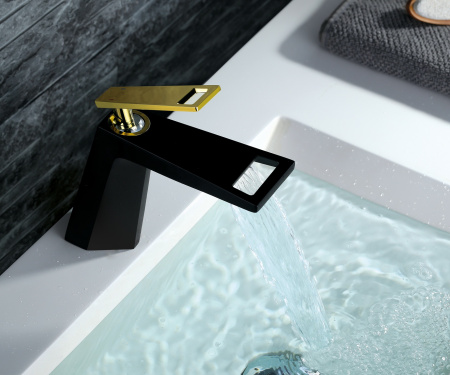 Смеситель для раковины чёрный/золото Bronze de Luxe Quadro A919B