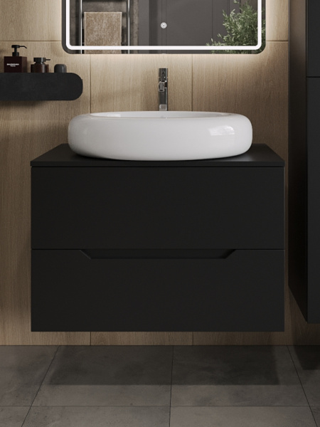 Тумба с раковиной подвесная 80 см, Orange Line Li-80TubMDF+B08-640W черный/белый