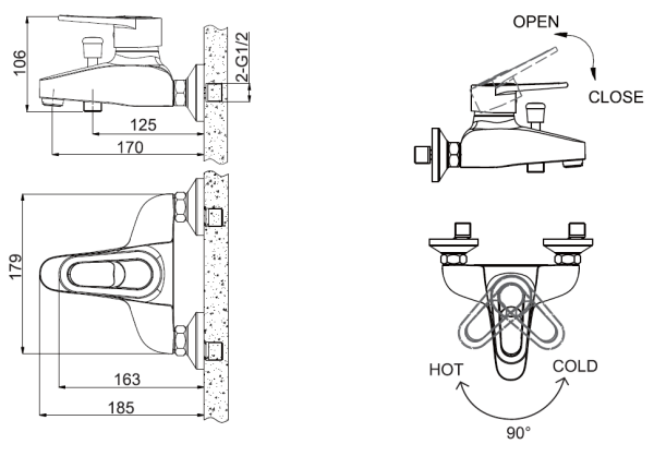 Смеситель для ванны c коротким изливом Bravat Loop, черный F6124182BM-01-RUS
