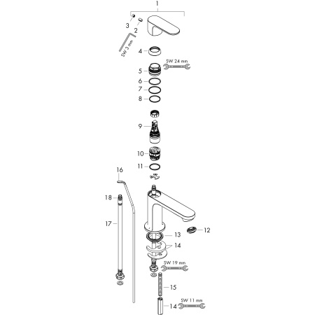 Смеситель для раковины без донного клапана CoolStart Hansgrohe Rebris S 72514000 хром