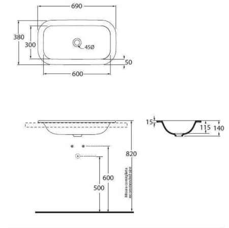 Раковина встраиваемый сверху Azzurra Glaze GLZ GLLI06938000BI (GLZ 69x38/IN bi)