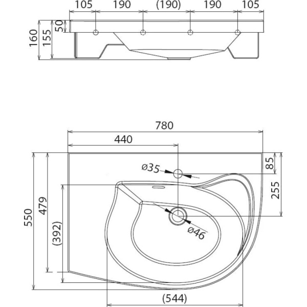 Раковина подвесная Ravak Rosa Comfort L XJ8L1100000