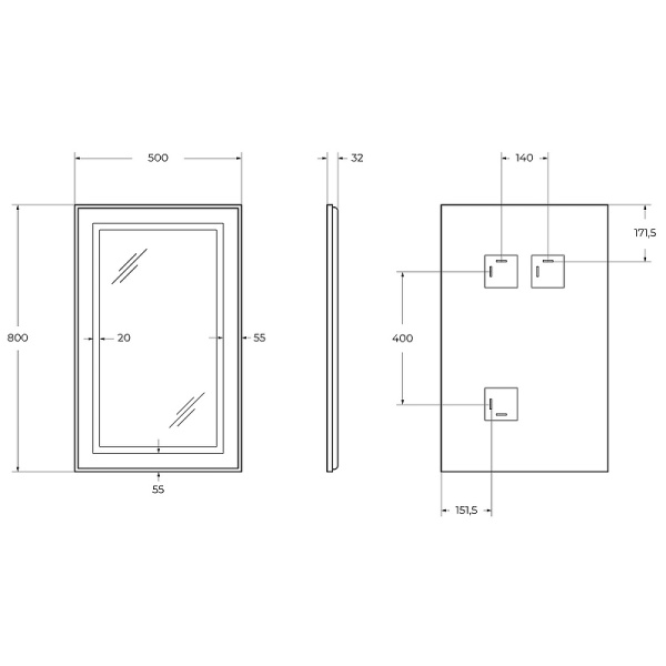 Зеркало (50х80) BelBagno Kraft SPC-KRAFT-500-800-SENS-AL с подсветкой