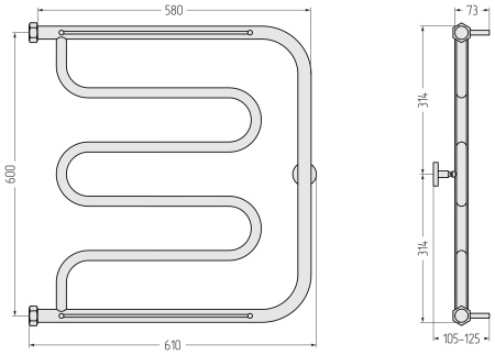 Полотенцесушитель водяной с двумя полками (60х60) Сунержа Лира+ 00-4012-6060