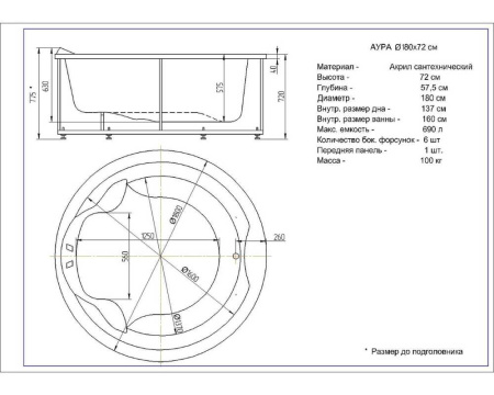Акриловая ванна Aquatek Аура (180х180) AUR180-0000033