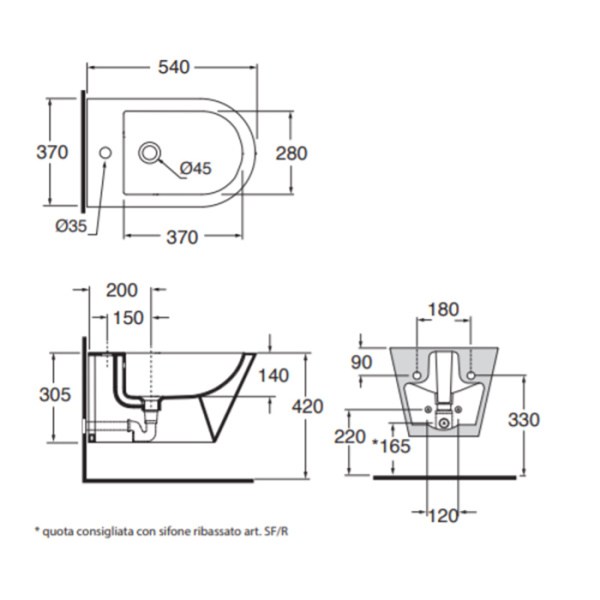Биде подвесное Azzurra Forma FMBKS000000MBI*1/(FOR500/SOSK bi*1)