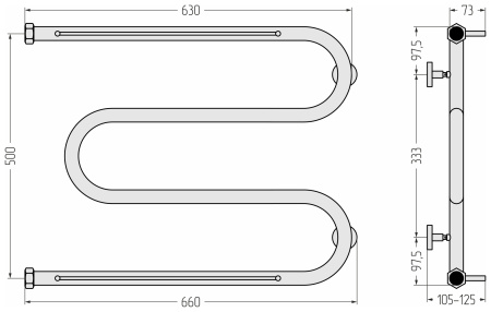 Полотенцесушитель водяной М-образный с двумя полками (50х65) Сунержа 00-0008-5065