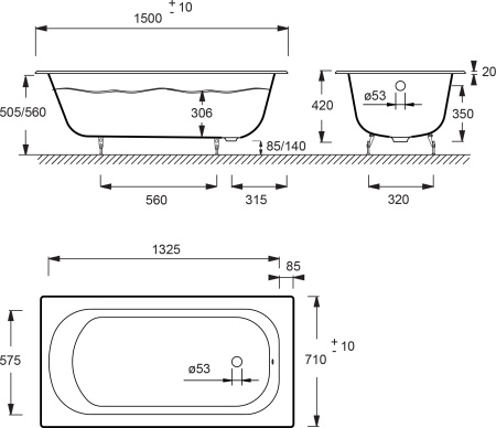 Чугунная ванна (150x70) Jacob Delafon Nathalie E2962-00