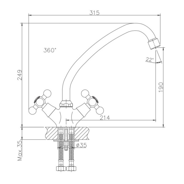 Смеситель для кухни Haiba HB4519 Смеситель для кухни Haiba HB4519