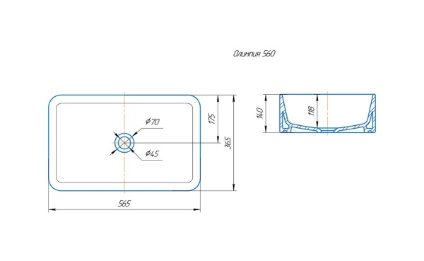 Раковина накладная  Onika Олимпия 56 4640021064269