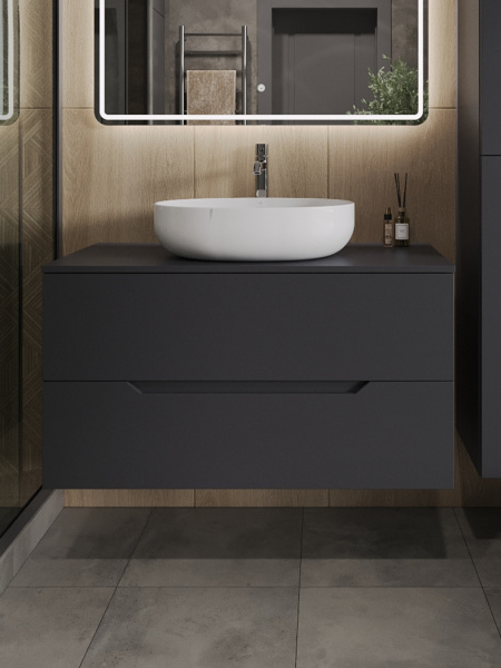 Тумба с раковиной подвесная 100 см, Orange Line Li-100TugMDF+B05-520W графит/белый