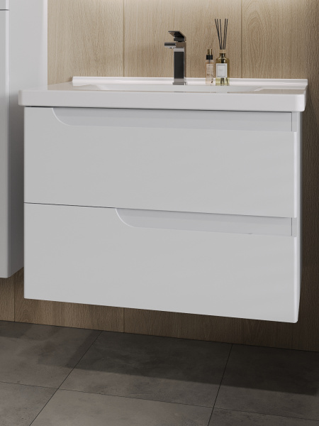 Тумба с раковиной Orange TOPLINE-Milano TP-MR80+RA подвесная, белый глянец