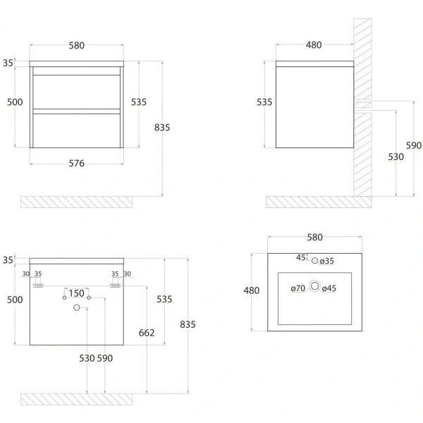 База под раковину Art&Max Family-M-580-2C-SO-BO